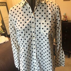 Cream w/ Black Poka Dot Button Down Blouse
